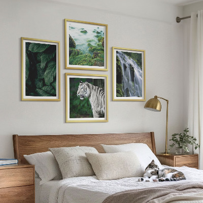 Tavelvägg med 4 tavlor Vit tiger vattenfall löv