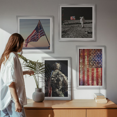 Set om 4 tavlor Amerikanska symboler USA:s flagga
