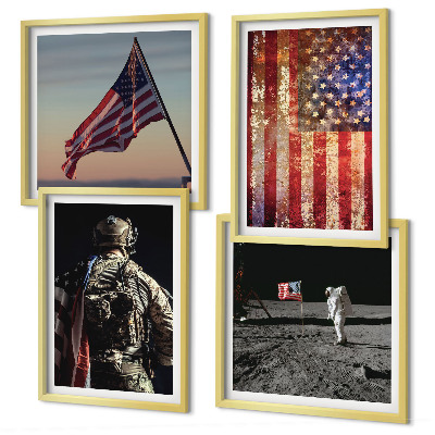 Set om 4 tavlor Amerikanska symboler USA:s flagga