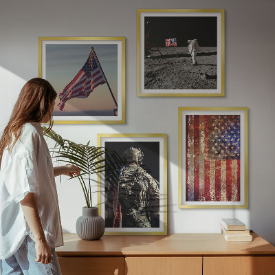 Set om 4 tavlor Amerikanska symboler USA:s flagga