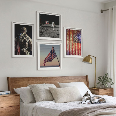 Set om 4 tavlor Amerikanska symboler USA:s flagga