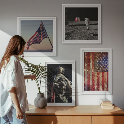 Set om 4 tavlor Amerikanska symboler USA:s flagga