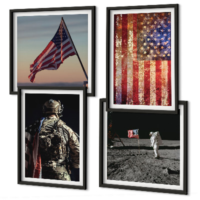 Set om 4 tavlor Amerikanska symboler USA:s flagga