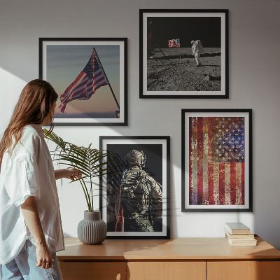 Set om 4 tavlor Amerikanska symboler USA:s flagga