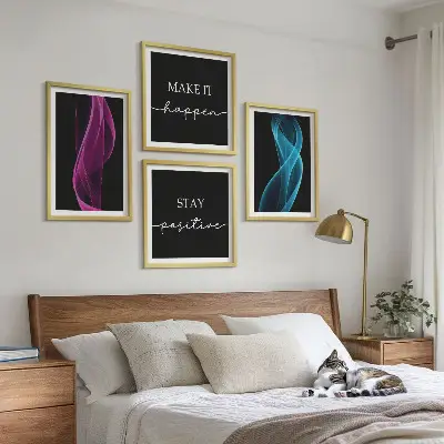 Neonlinjer vågor i bakgrunden set om 4 tavlor