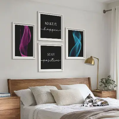 Neonlinjer vågor i bakgrunden set om 4 tavlor