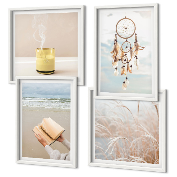 Tavelvägg ovanför soffa Sommarlandskap i boho-stil