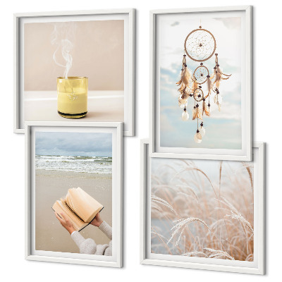 Tavelvägg ovanför soffa Sommarlandskap i boho-stil