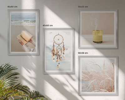Tavelvägg ovanför soffa Sommarlandskap i boho-stil
