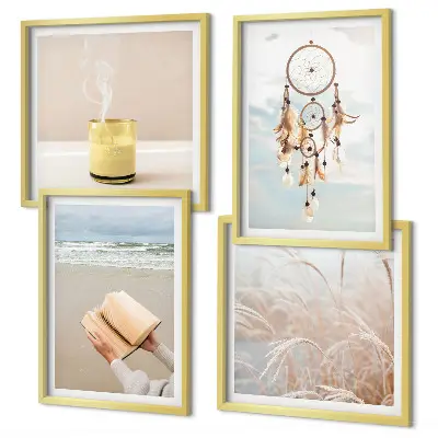 Tavelvägg med sommarlandskap i boho-stil för placering ovanför soffan