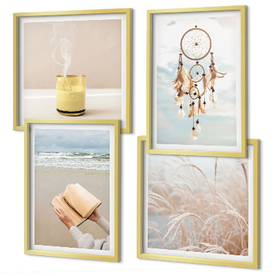 Tavelvägg ovanför soffa Sommarlandskap i boho-stil