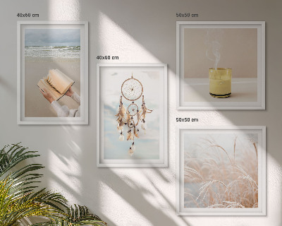 Tavelvägg ovanför soffa Sommarlandskap i boho-stil