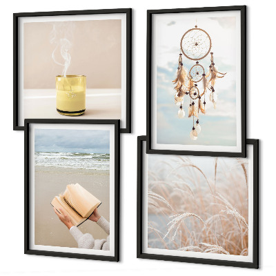 Tavelvägg ovanför soffa Sommarlandskap i boho-stil