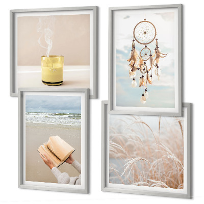 Tavelvägg ovanför soffa Sommarlandskap i boho-stil