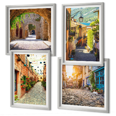 Set om 4 tavlor Charmiga gator med stenar