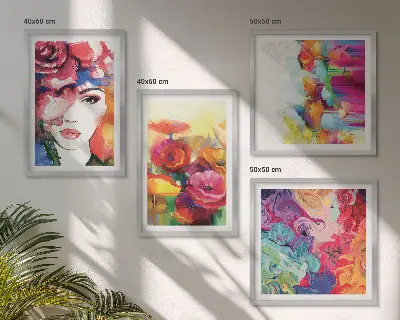 Blommor i intensiva färger set med 4 tavlor