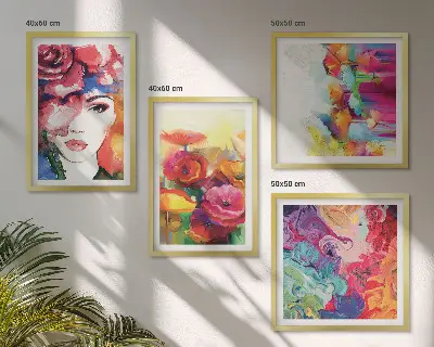 Blommor i intensiva färger set med 4 tavlor