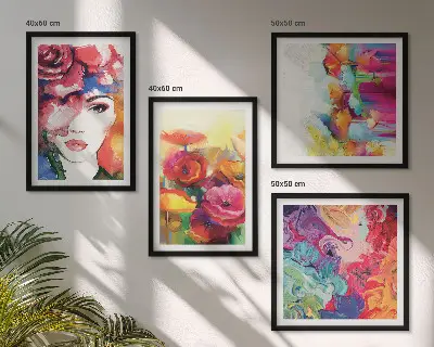 Blommor i intensiva färger set med 4 tavlor