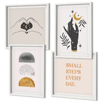 Minimalistiska boho-illustrationer för tavelvägg ovanför soffan