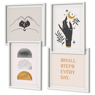 Tavelvägg ovanför soffa Minimalistiska boho-illustrationer