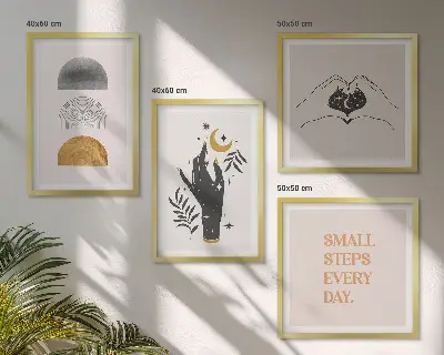 Minimalistiska boho-illustrationer för tavelvägg ovanför soffan