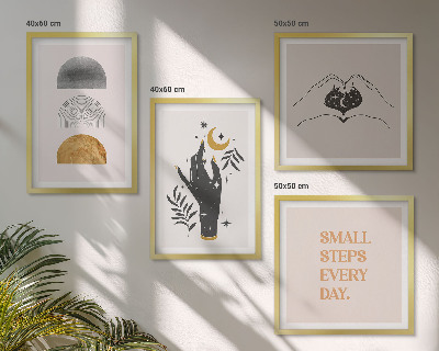 Tavelvägg ovanför soffa Minimalistiska boho-illustrationer