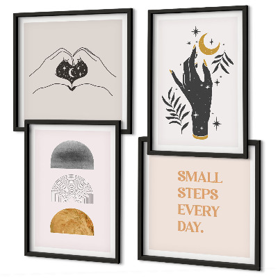 Tavelvägg ovanför soffa Minimalistiska boho-illustrationer