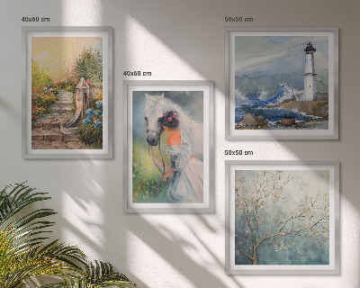 Set om 4 tavlor Fyrlandskap Flicka Häst