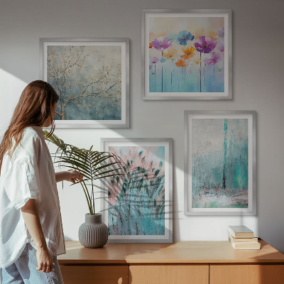 Tavelvägg med 4 tavlor Pastellfärgade blommor bakgrundsmönster