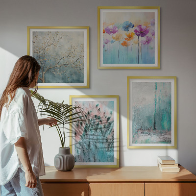 Tavelvägg med 4 tavlor Pastellfärgade blommor bakgrundsmönster