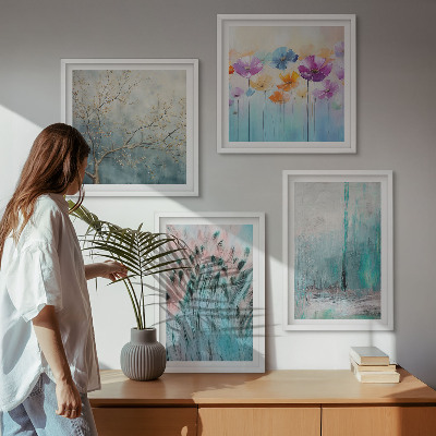 Tavelvägg med 4 tavlor Pastellfärgade blommor bakgrundsmönster