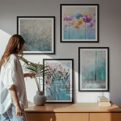 Tavelvägg med 4 tavlor Pastellfärgade blommor bakgrundsmönster