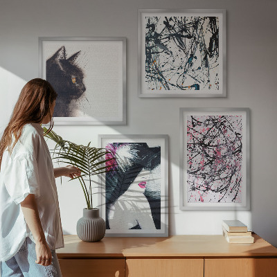 Tavelvägg ovanför soffa Abstrakta kattmålningsmönster
