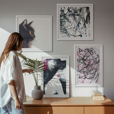 Tavelvägg ovanför soffa Abstrakta kattmålningsmönster