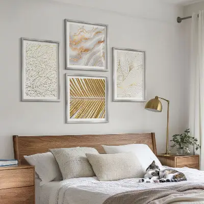 Bladmönster marmor abstrakt set om 4 tavlor