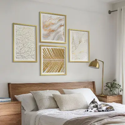 Bladmönster marmor abstrakt set om 4 tavlor