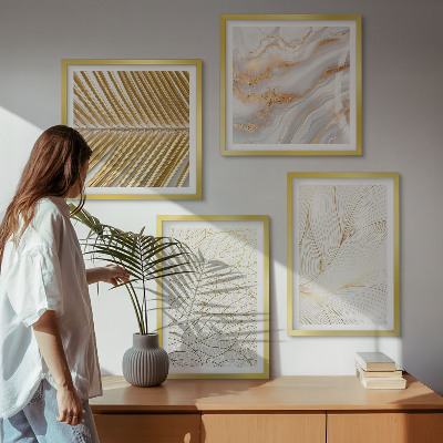 Set om 4 tavlor Bladmönster marmor abstrakt
