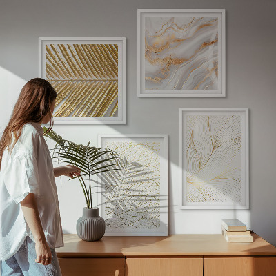Set om 4 tavlor Bladmönster marmor abstrakt