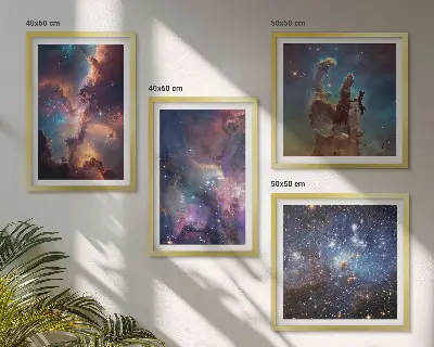Tavelvägg med 4 tavlor motiv med kosmiska stjärnlandskap