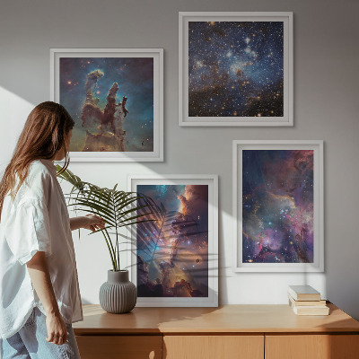 Tavelvägg med 4 tavlor Kosmiska stjärnlandskap