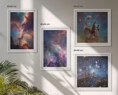 Tavelvägg med 4 tavlor motiv med kosmiska stjärnlandskap