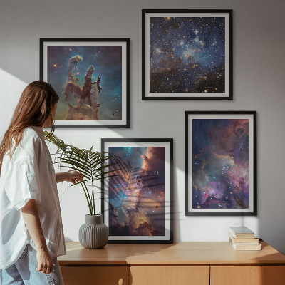 Tavelvägg med 4 tavlor Kosmiska stjärnlandskap
