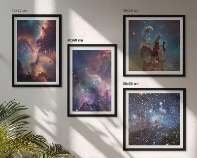 Tavelvägg med 4 tavlor motiv med kosmiska stjärnlandskap
