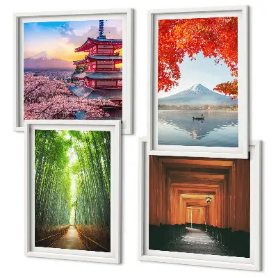 Tavelvägg med motiv av Fuji och Torii i bambuskog motiv i Japan-stil för tavelvägg ovanför soffa
