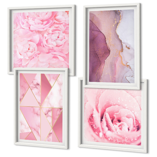 Set om 4 tavlor Rosa geometriska pioner