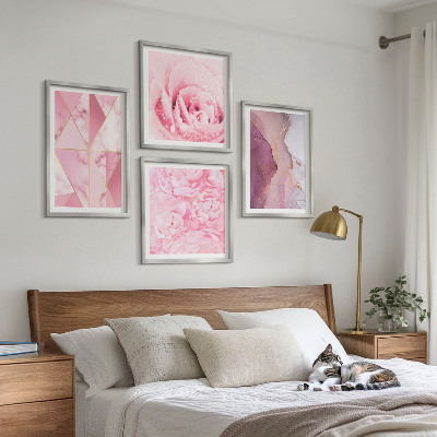 Set om 4 tavlor Rosa geometriska pioner