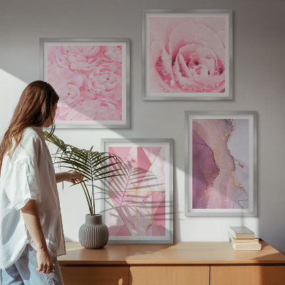 Set om 4 tavlor Rosa geometriska pioner