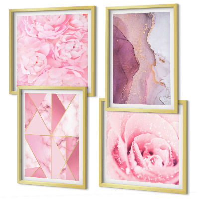Set om 4 tavlor Rosa geometriska pioner