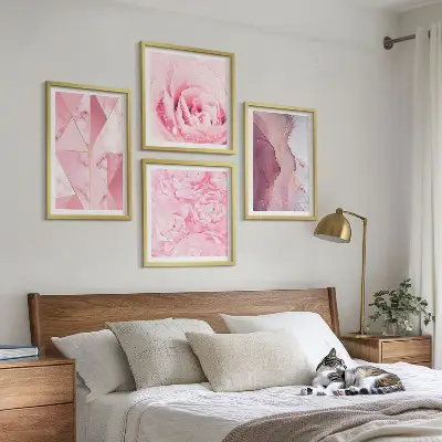 Rosa geometriska pioner set om 4 tavlor