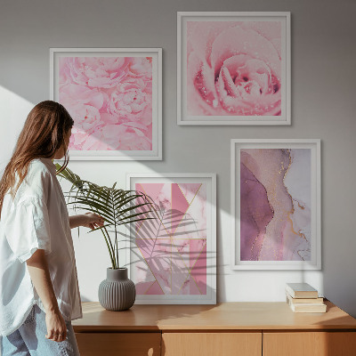 Set om 4 tavlor Rosa geometriska pioner